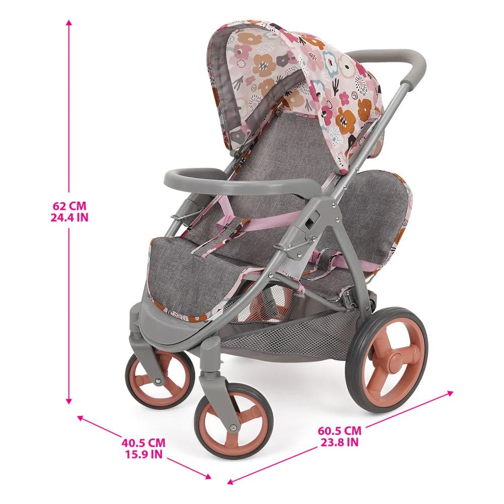 509 Crew Mabelle Duo Twin Doll Stroller - Melange Flora, Ages 3+ - Image 2