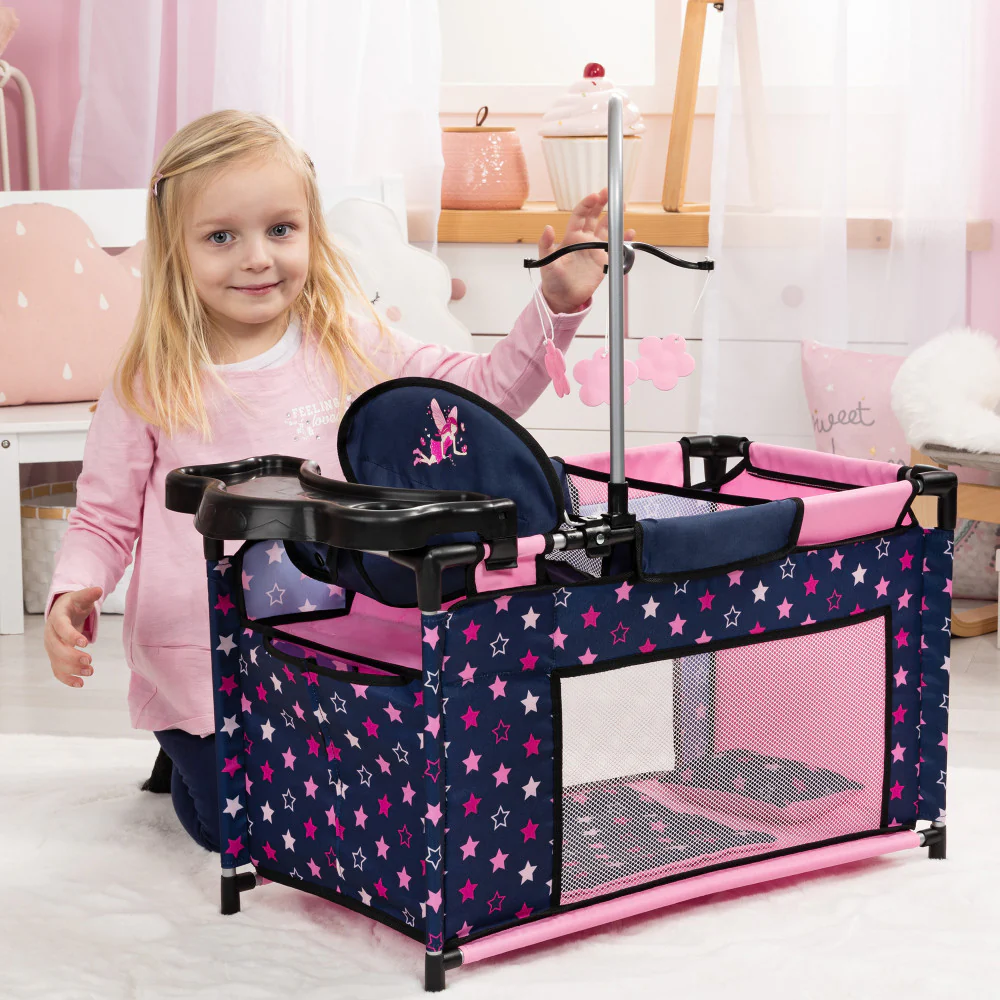 Bayer Design Dolls: Multi-Bed - Navy, Pink, Fairy, Stars - Playpen For Dolls Up To 18" - Image 4