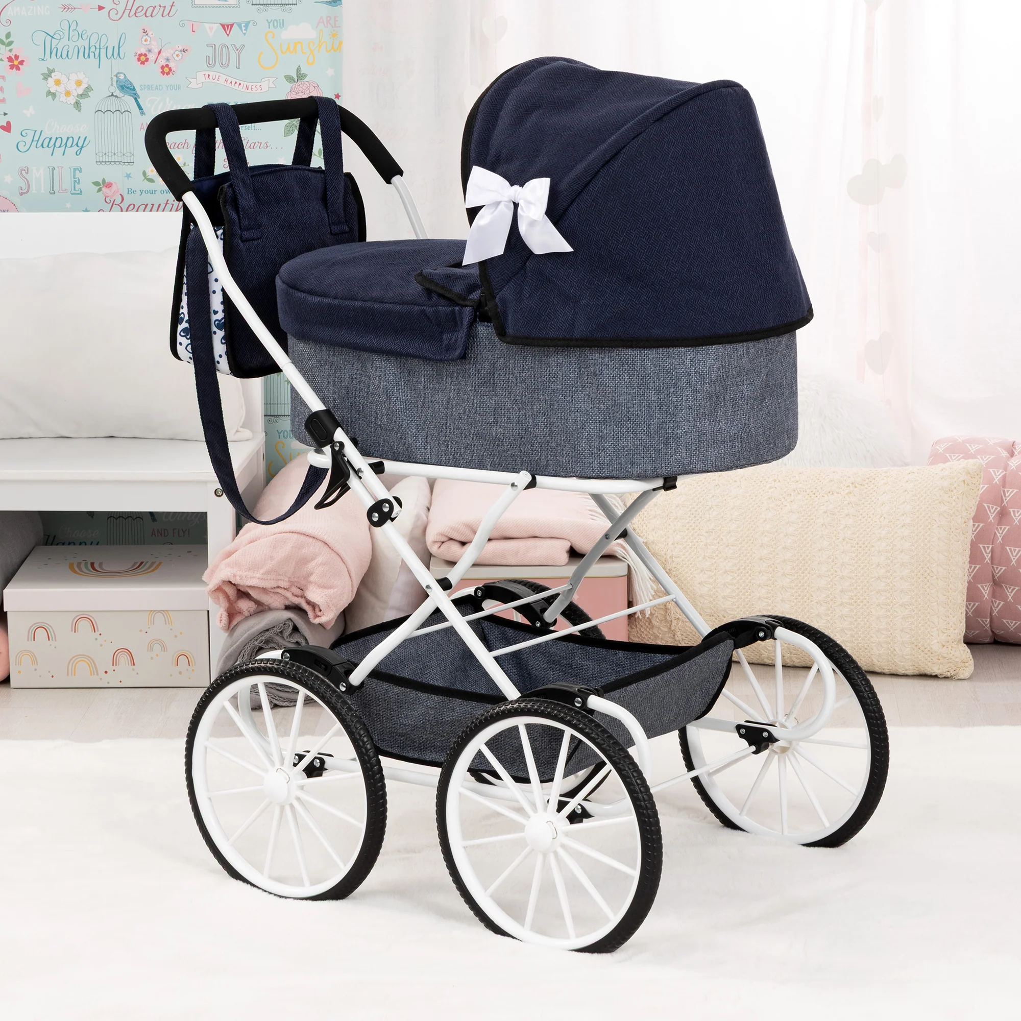 Bayer Design Classic Doll Pram Navy & Grey For Dolls Up To 18 Inches - Image 3