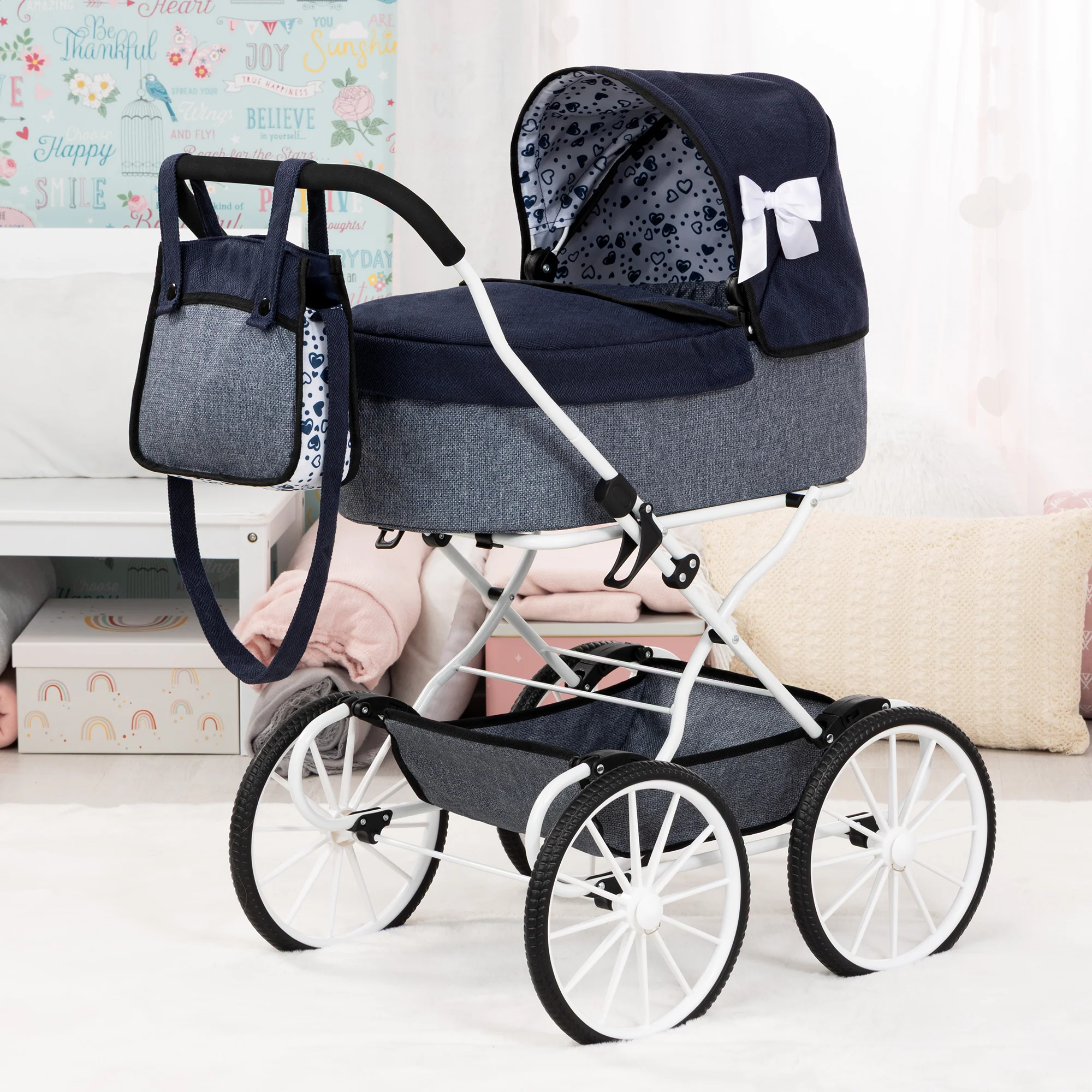 Bayer Design Classic Doll Pram Navy & Grey For Dolls Up To 18 Inches - Image 4