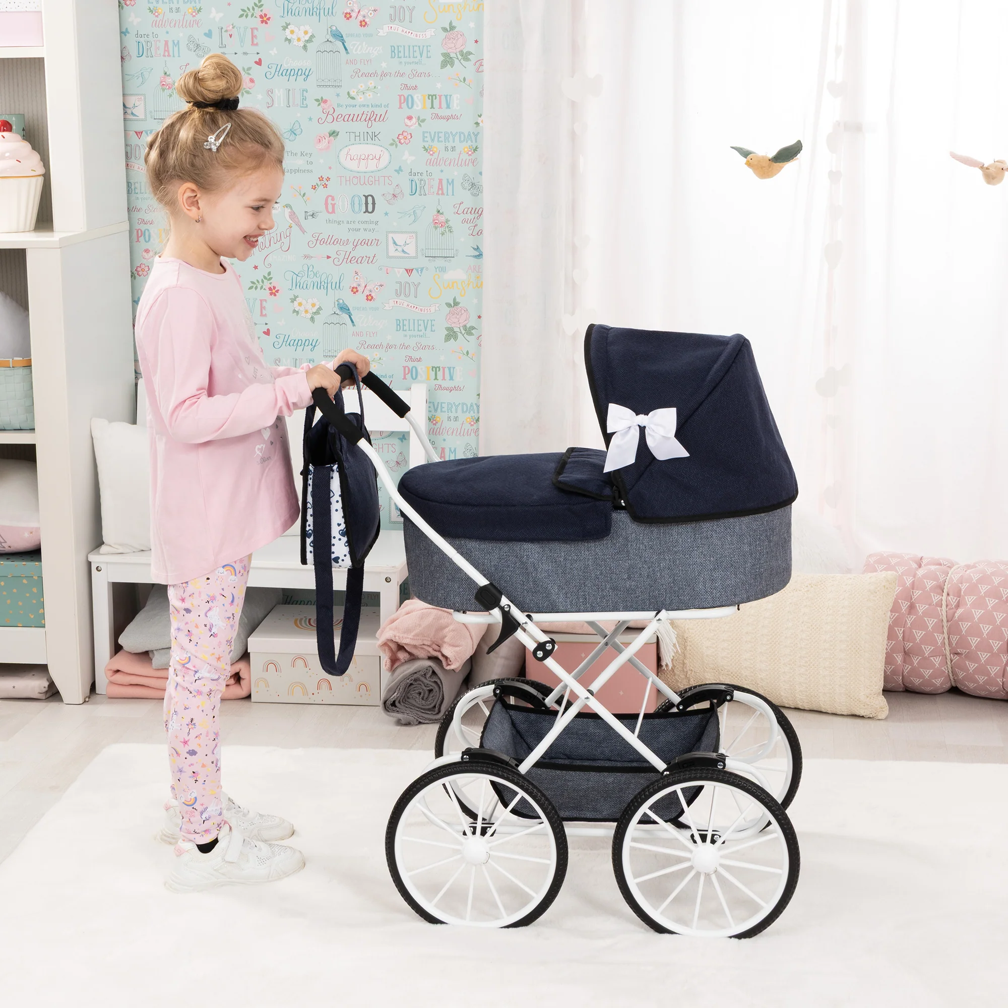 Bayer Design Classic Doll Pram Navy & Grey For Dolls Up To 18 Inches - Image 5