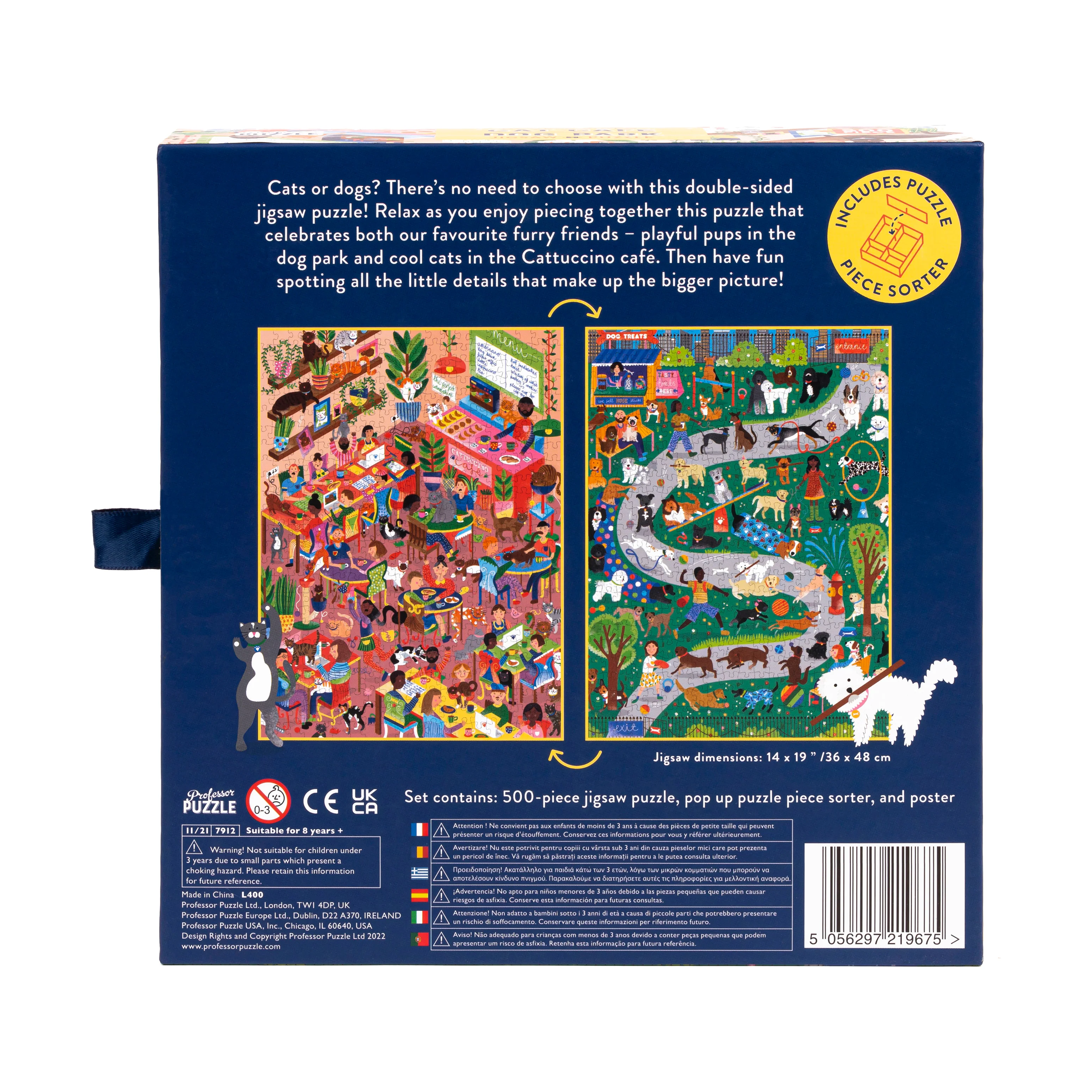 Furry Friends Fiesta Double-Sided Cat Cafe & Dog Park Jigsaw Puzzle - 500 pc - Image 4