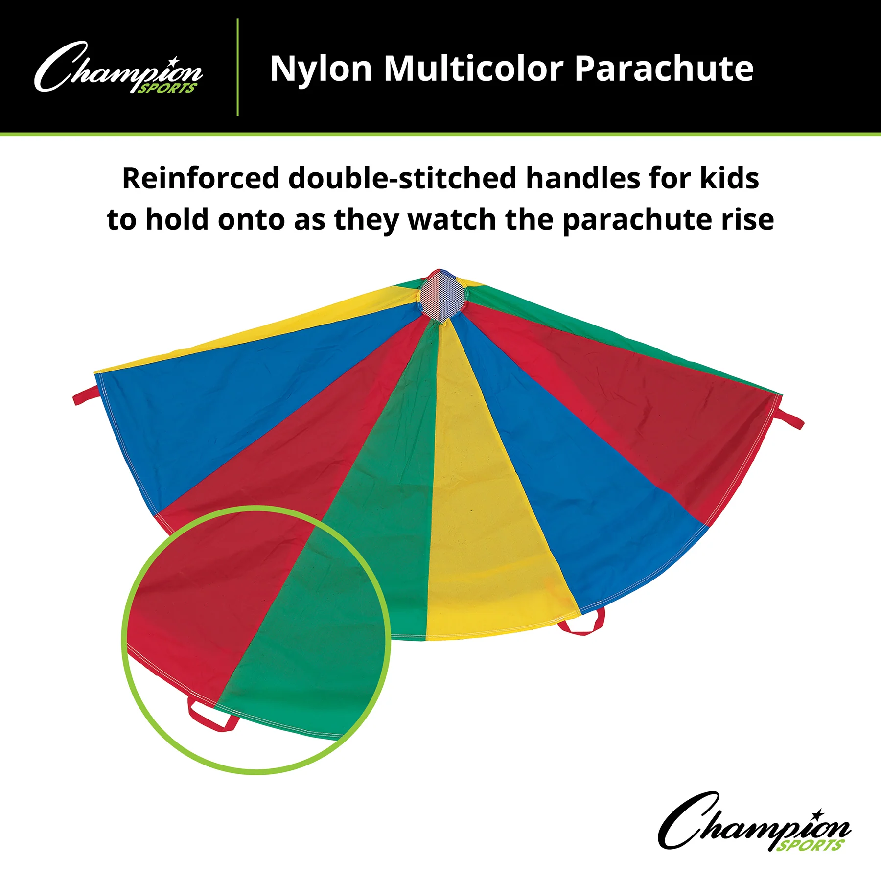 Champion Sports Rainbow Play Parachute, 20ft Dia with 16 Handles - Image 4