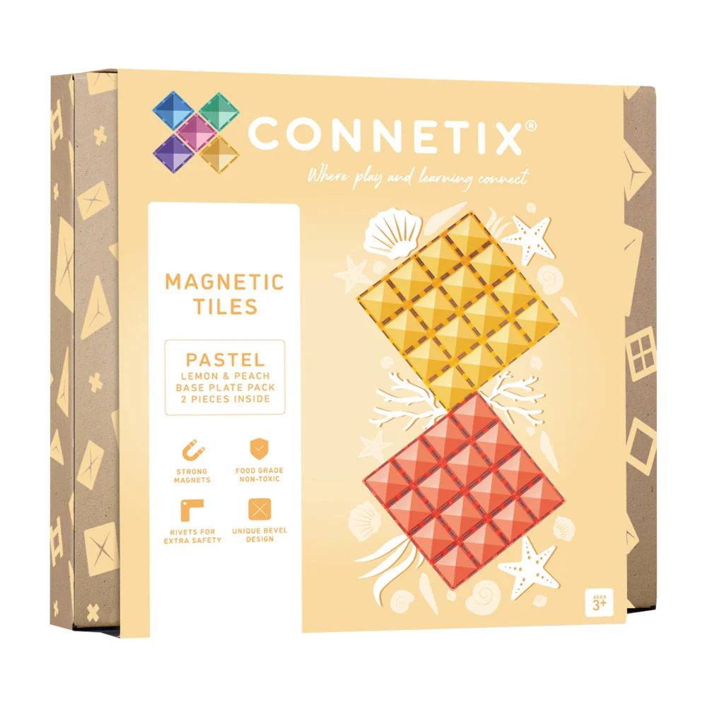 Connetix Magnetic Tiles Pastel Lemon & Peach Base Plates - 2 Pieces