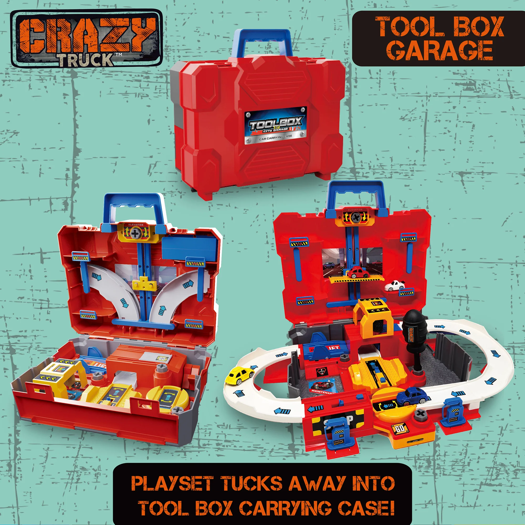Crazy Truck 28-Piece Toolbox Garage Playset with Vehicles and Accessories - Image 3