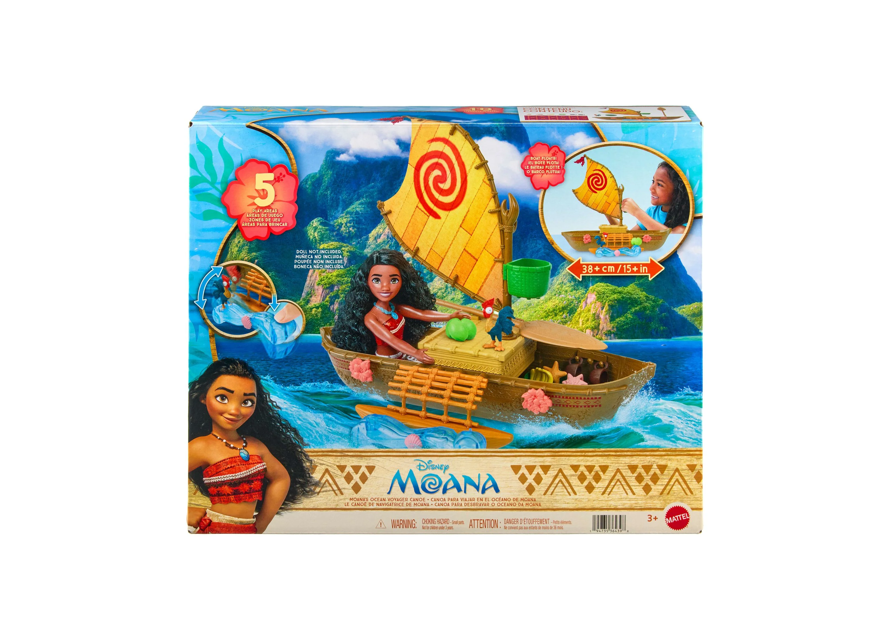 Disney Princess Moana Ocean Voyager Canoe Playset, Floating Boat, Fashion Doll Playset - Image 2