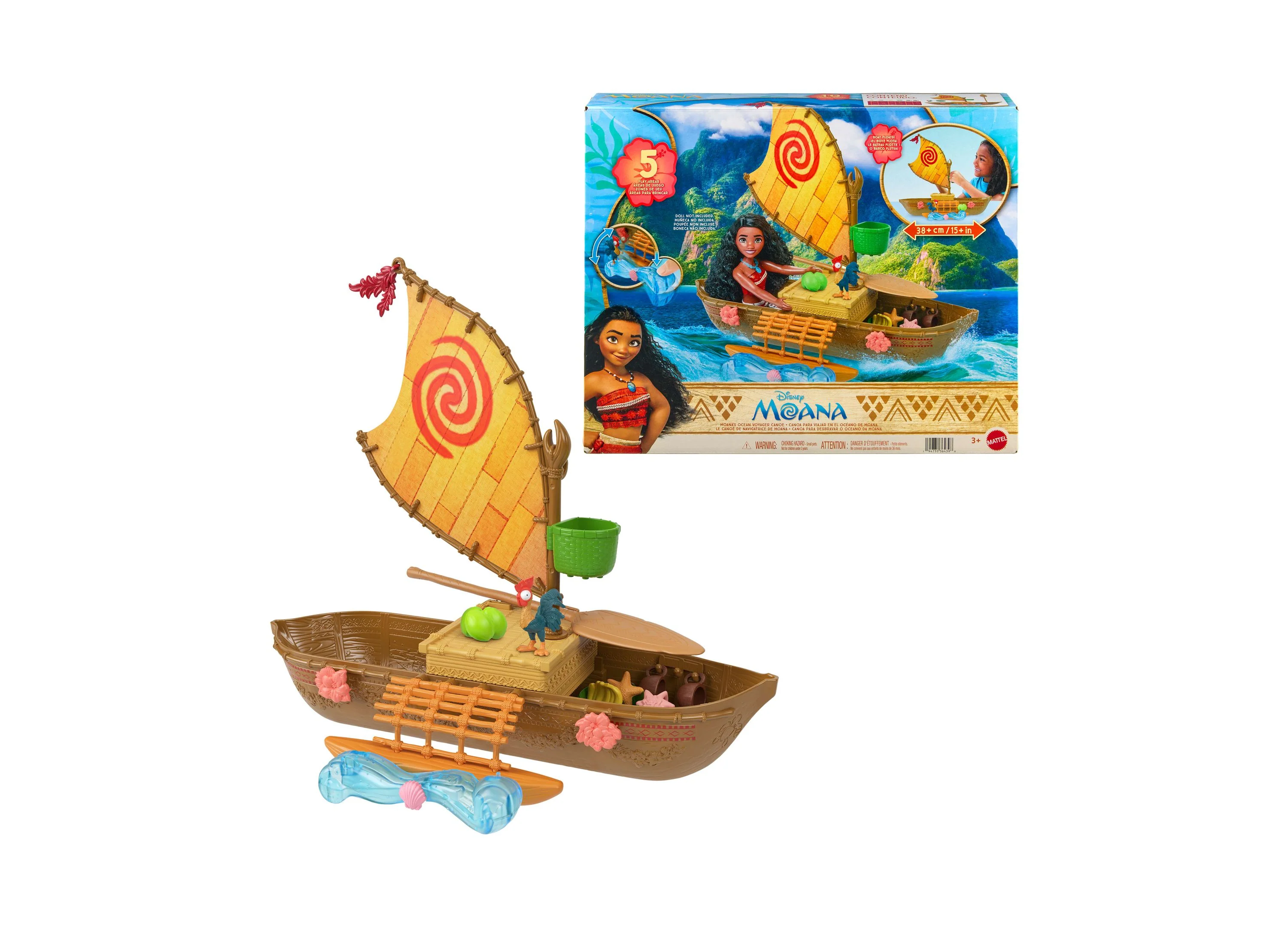 Disney Princess Moana Ocean Voyager Canoe Playset, Floating Boat, Fashion Doll Playset - Image 6