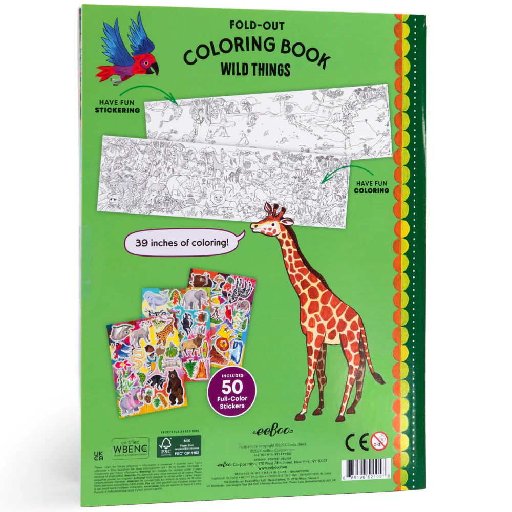 eeBoo Wild Things Fold-Out Coloring Mural Book with 50 Shiny Stickers - Image 2