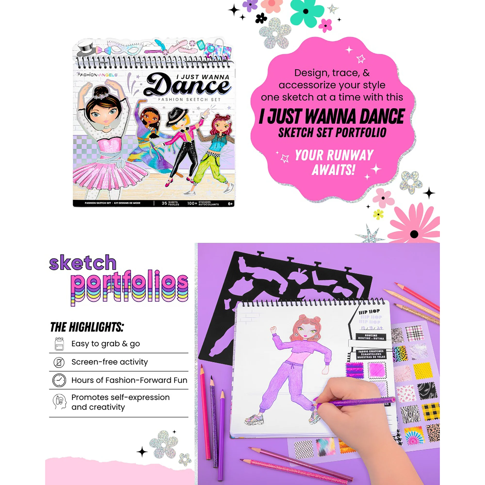 Fashion Angels I Just Wanna Dance Fashion Sketch Set With Stencils And Stickers - Image 4