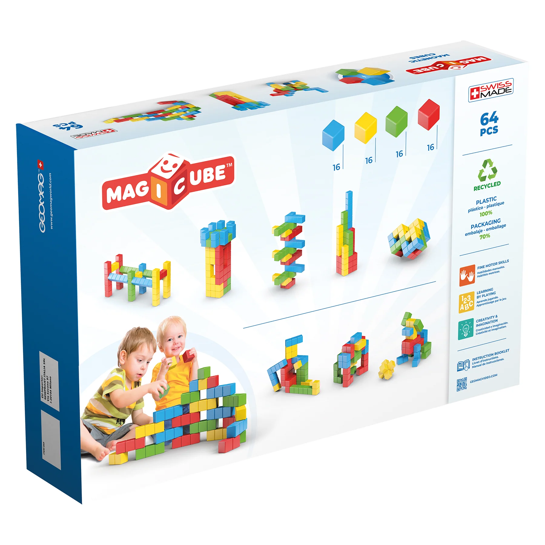 Geomag Magicubes 64-Piece Recycled Magnetic Building Set for Toddlers - Image 3