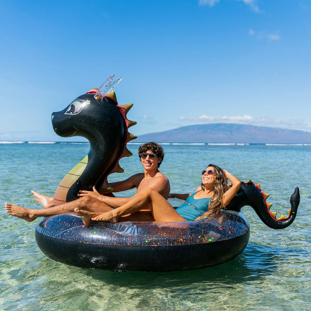 PoolCandy Gigantic Glitter Dragon Inflatable Raft - 120" x 54", Black & Red - Image 3