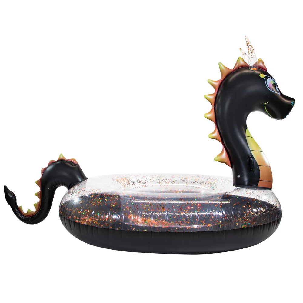 PoolCandy Gigantic Glitter Dragon Inflatable Raft - 120" x 54", Black & Red - Image 5