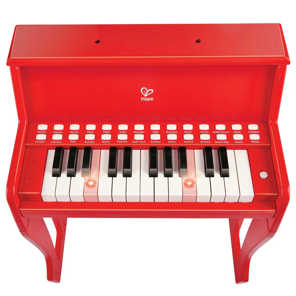 Hape Red Learn With Lights Piano and Stool - Wooden Electric Musical Toy - Image 2
