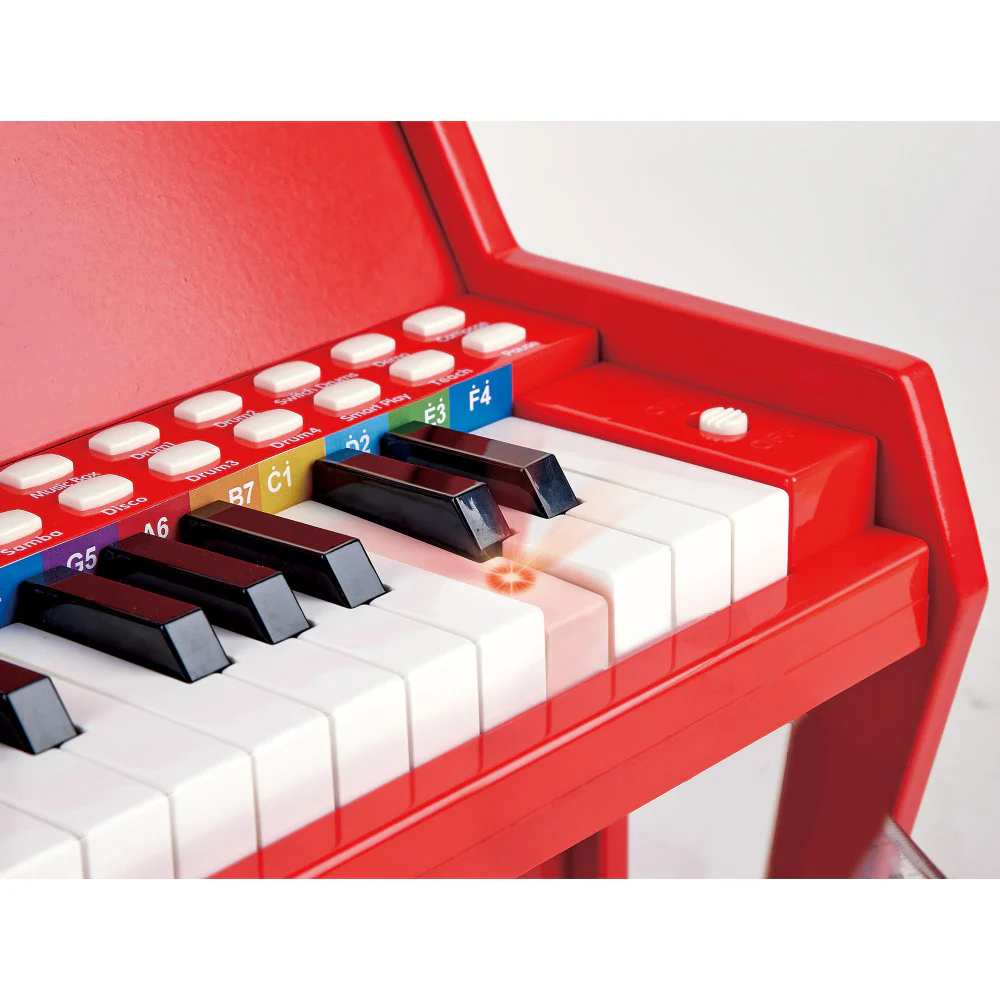 Hape Red Learn With Lights Piano and Stool - Wooden Electric Musical Toy - Image 3