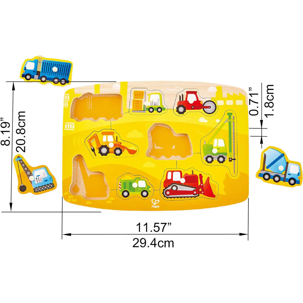 Hape Construction Site 10pc Wooden Peg Puzzle - Image 4