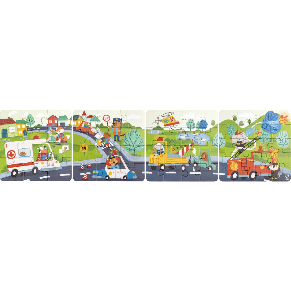 Hape Colorful Rescue Vehicles 4-in-1 Puzzle Set - Image 4