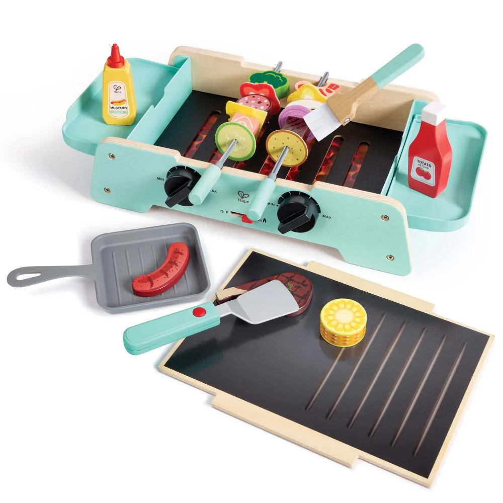Hape Teal Wooden Sizzling Griddle & Grill BBQ Playset - Image 2