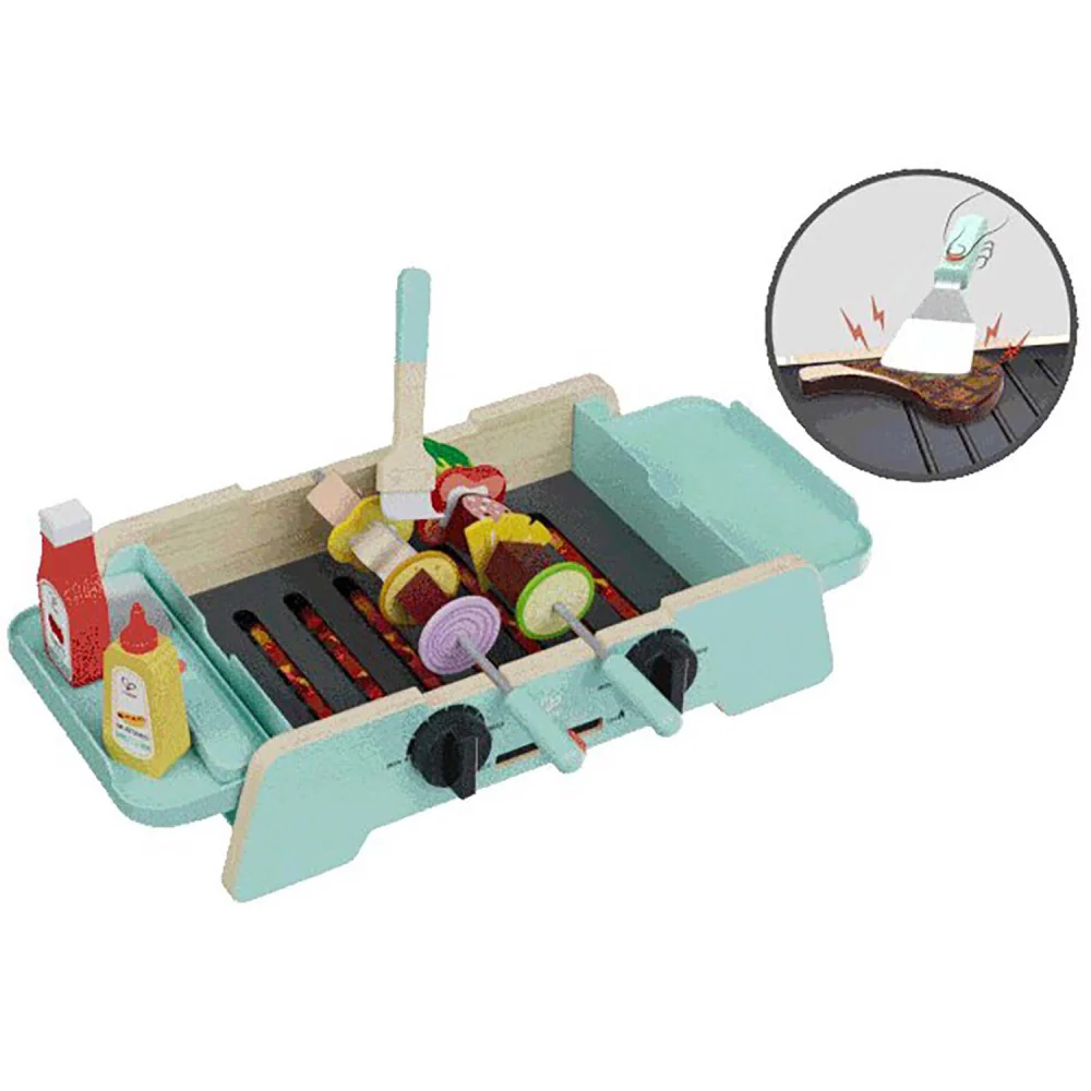 Hape Teal Wooden Sizzling Griddle & Grill BBQ Playset - Image 8