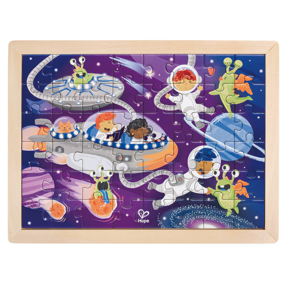 Hape Space Friends 48pc Double-Sided Coloring Jigsaw Puzzle - Image 2