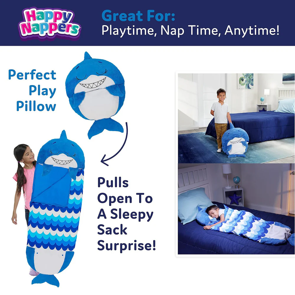 Happy Nappers Blue Shark 66 inch Plush Pillow & Sleepy Sack - Large - Image 4
