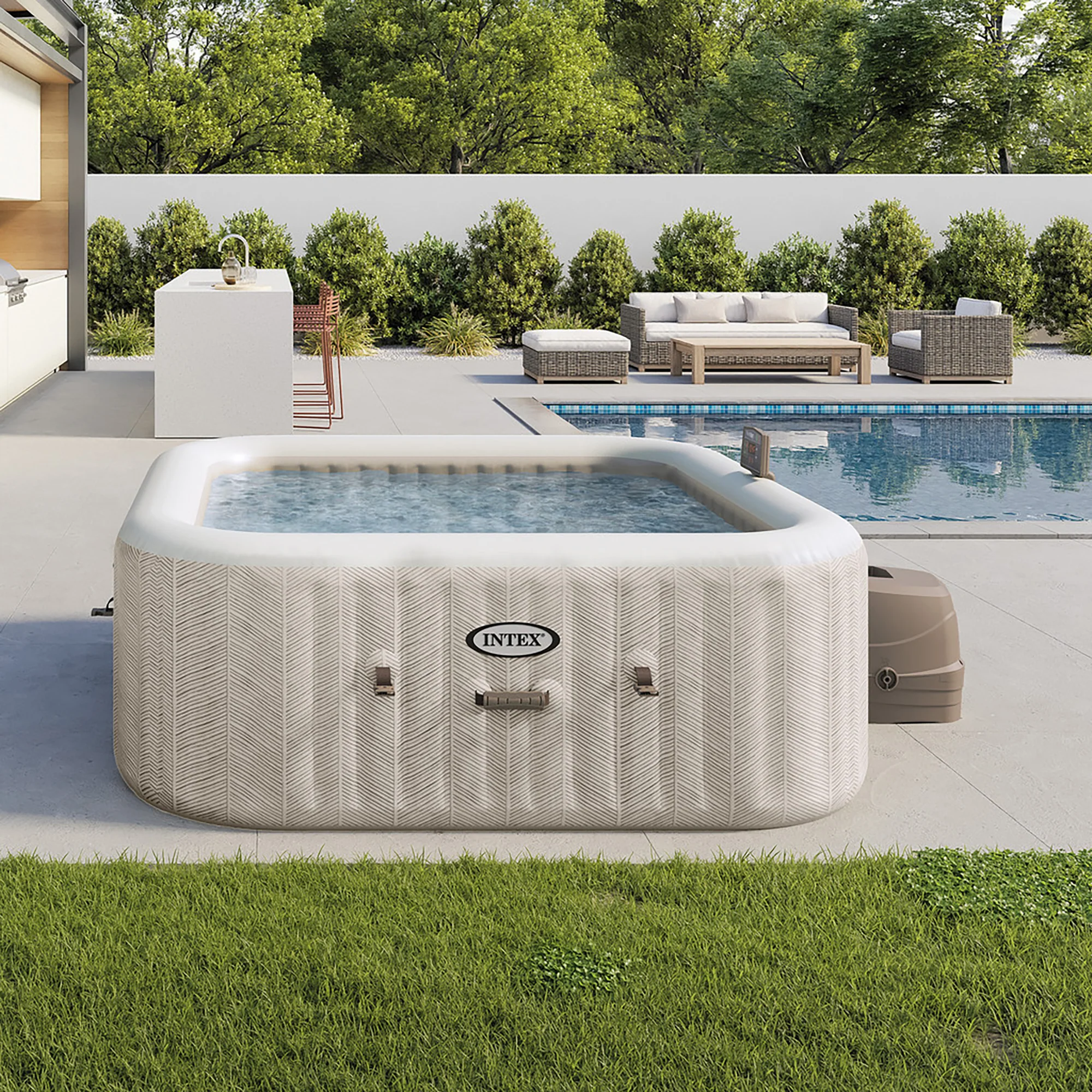 Intex PureSpa Chevron Deluxe 6-Person Inflatable Hot Tub - 77" Square with Jets - Image 2