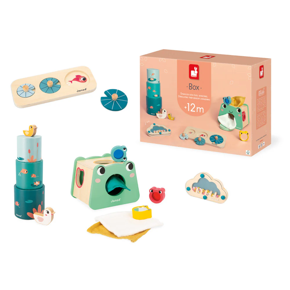 Janod Sensory Exploration Toy Box - 4 Toys for 12 Months & Up