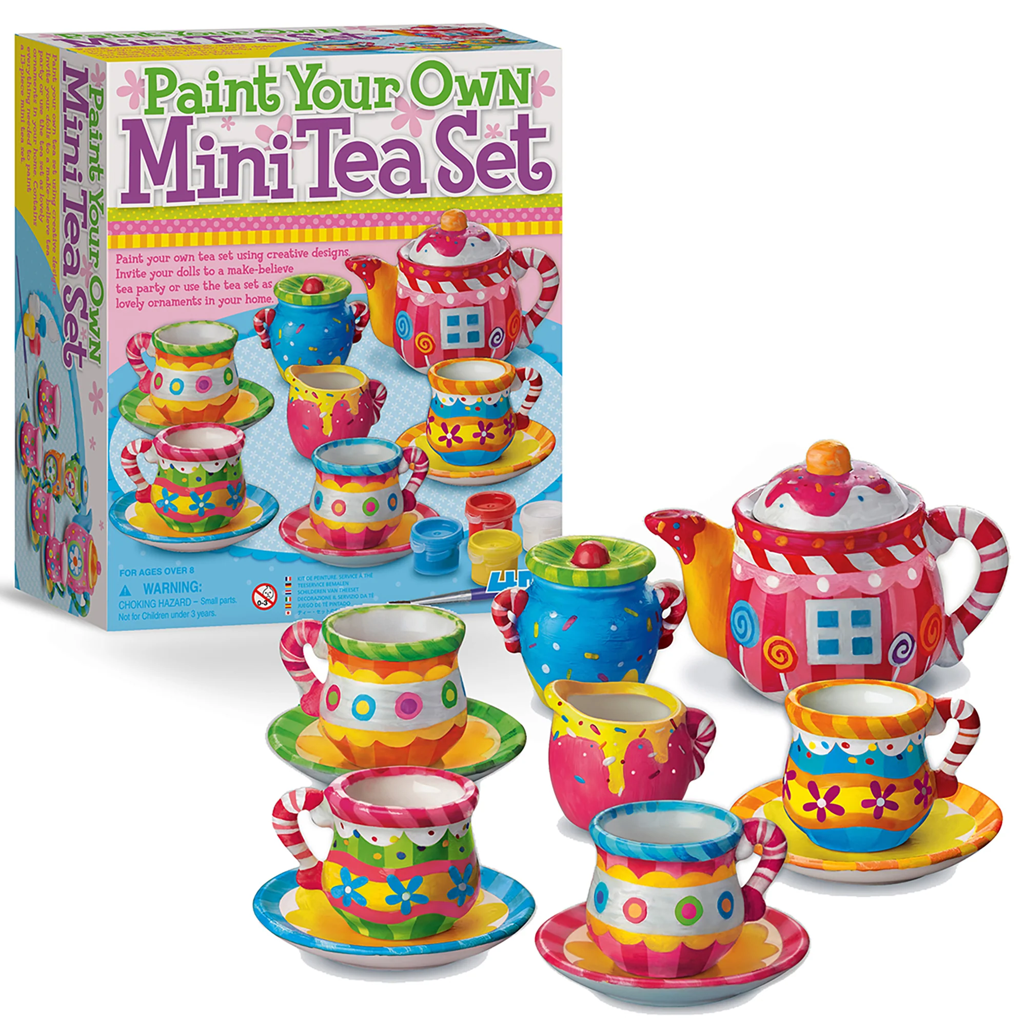 KidzMaker Paint Your Own Mini Tea Set 13-Piece Porcelain Craft Kit - Image 2