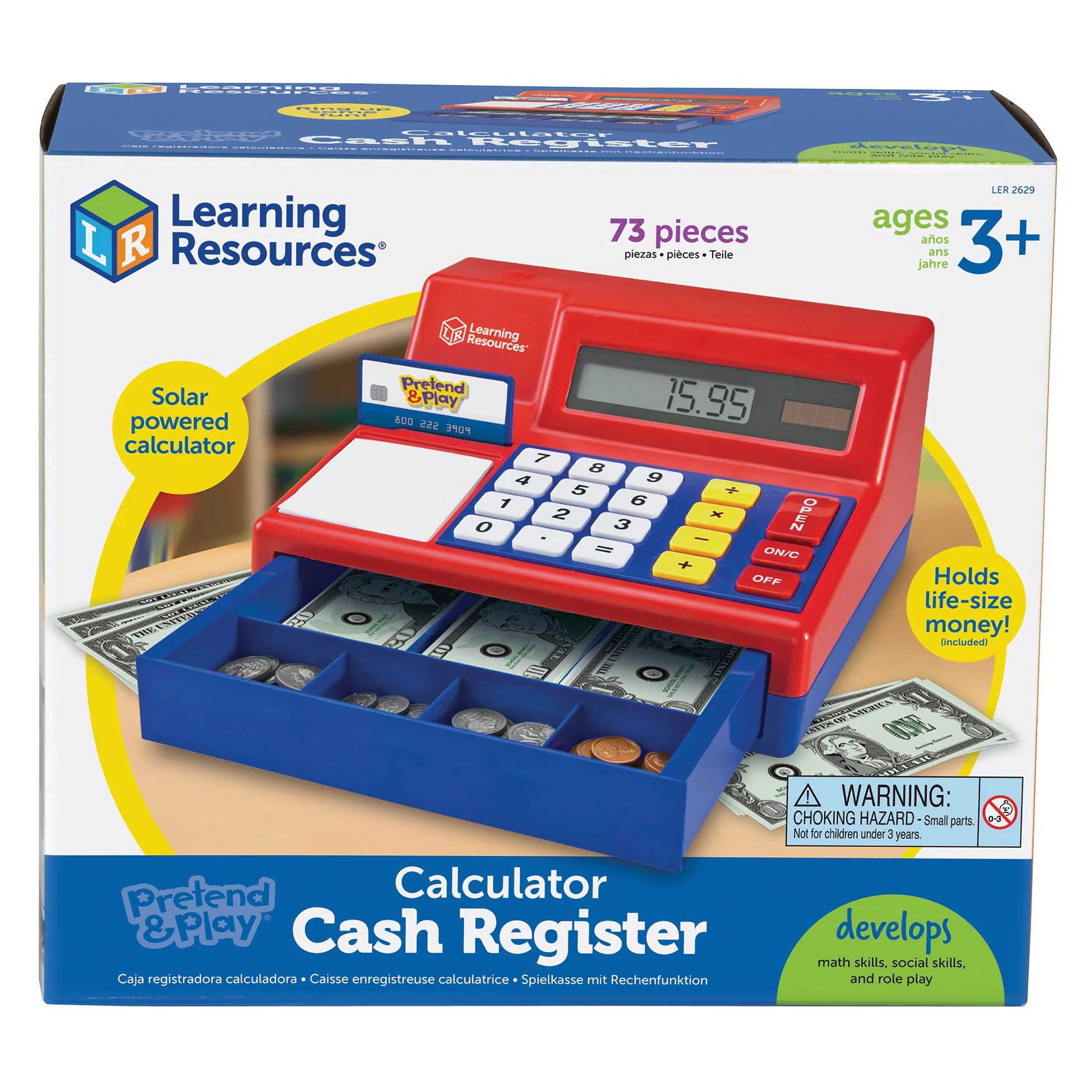 Learning Resources Pretend & Play Calculator Cash Register with Solar Panel - Image 2