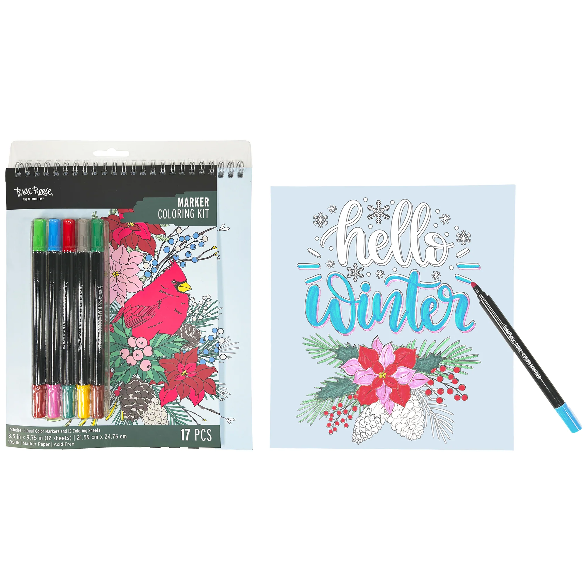 Vivid By Brea Reese Cardinal Holiday Marker Coloring Kit With 12 Pages And 5 Dual-Sided Markers - Image 5