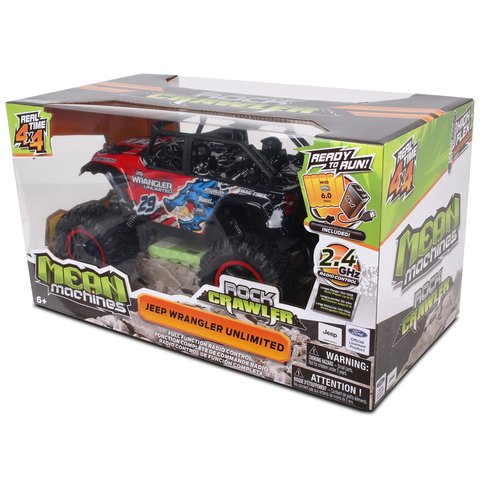 Mean Machines Radio Control 1:16 Jeep Wrangler Unlimited Rock Crawler - Black - Image 5