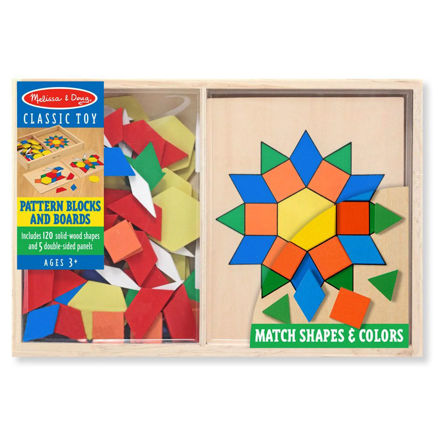 Melissa & Doug Wooden Pattern Blocks & Boards - Creative Colorful Educational Toy - Image 2