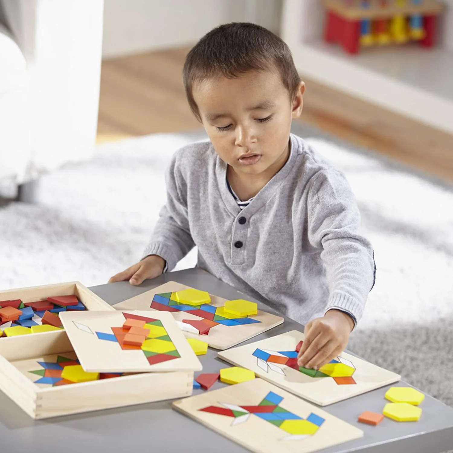 Melissa & Doug Wooden Pattern Blocks & Boards - Creative Colorful Educational Toy - Image 4