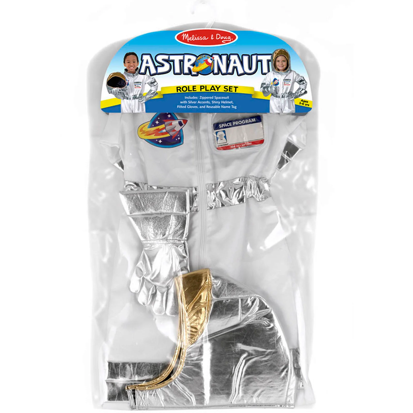 Melissa & Doug Astronaut Role Play Costume Set - Galactic Explorer - White & Silver - Image 2