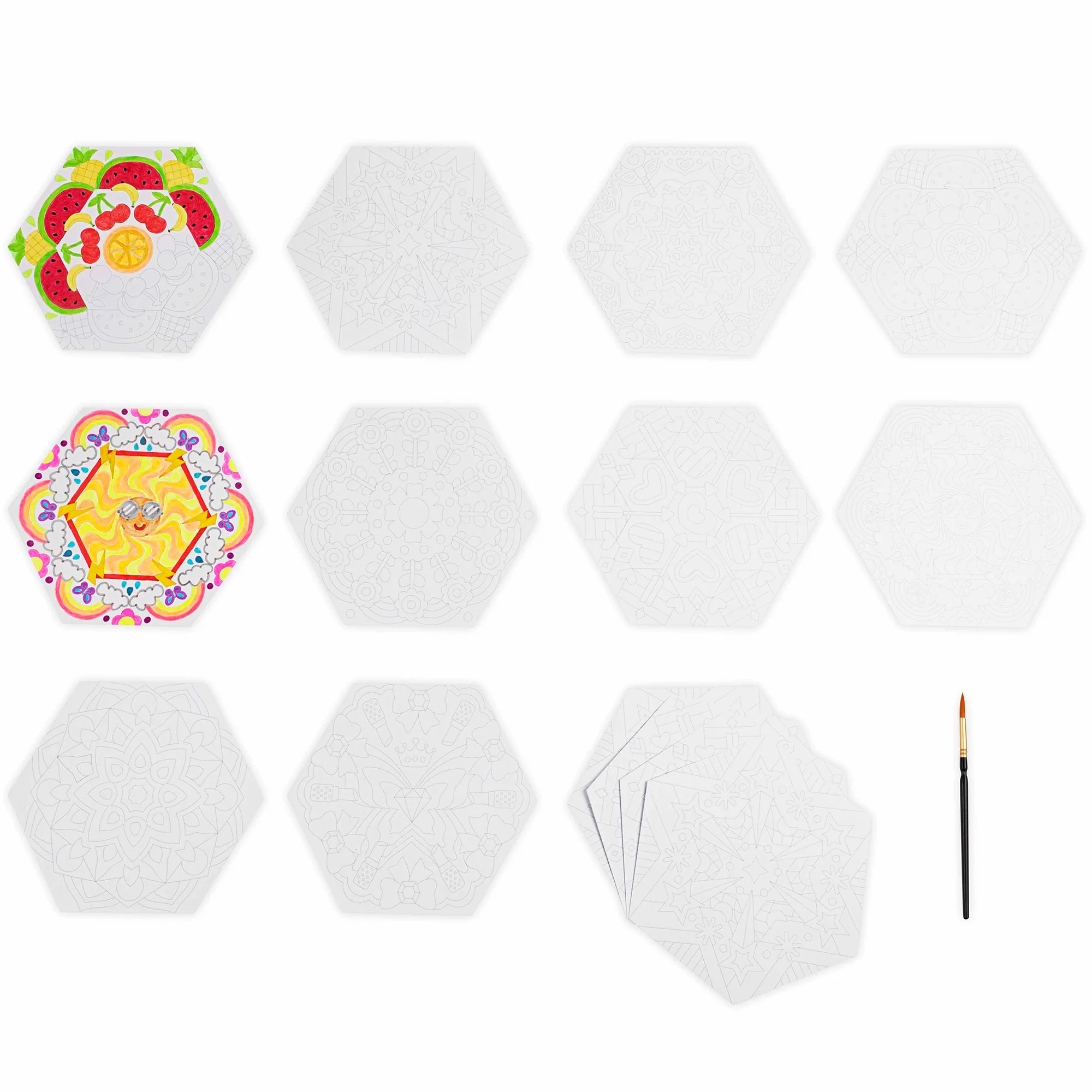 Mandala Mixed Media Coloring Pad - 24 Hexagon Sheets, 160gsm Acid-Free Paper - Image 3