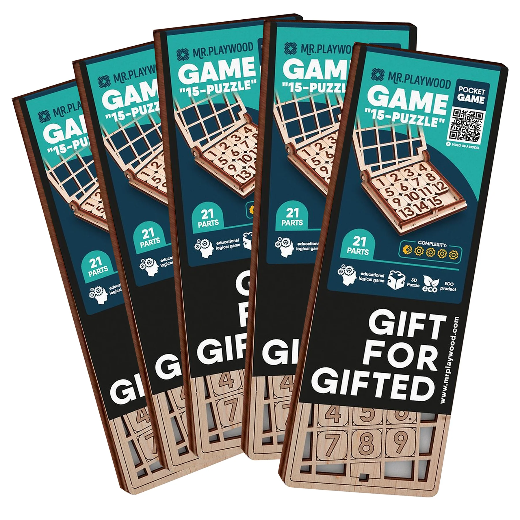 Mr.PLAYWOOD Fifteen Game 5-Pack Wooden STEM 3D Puzzles - 15 pc - Image 3