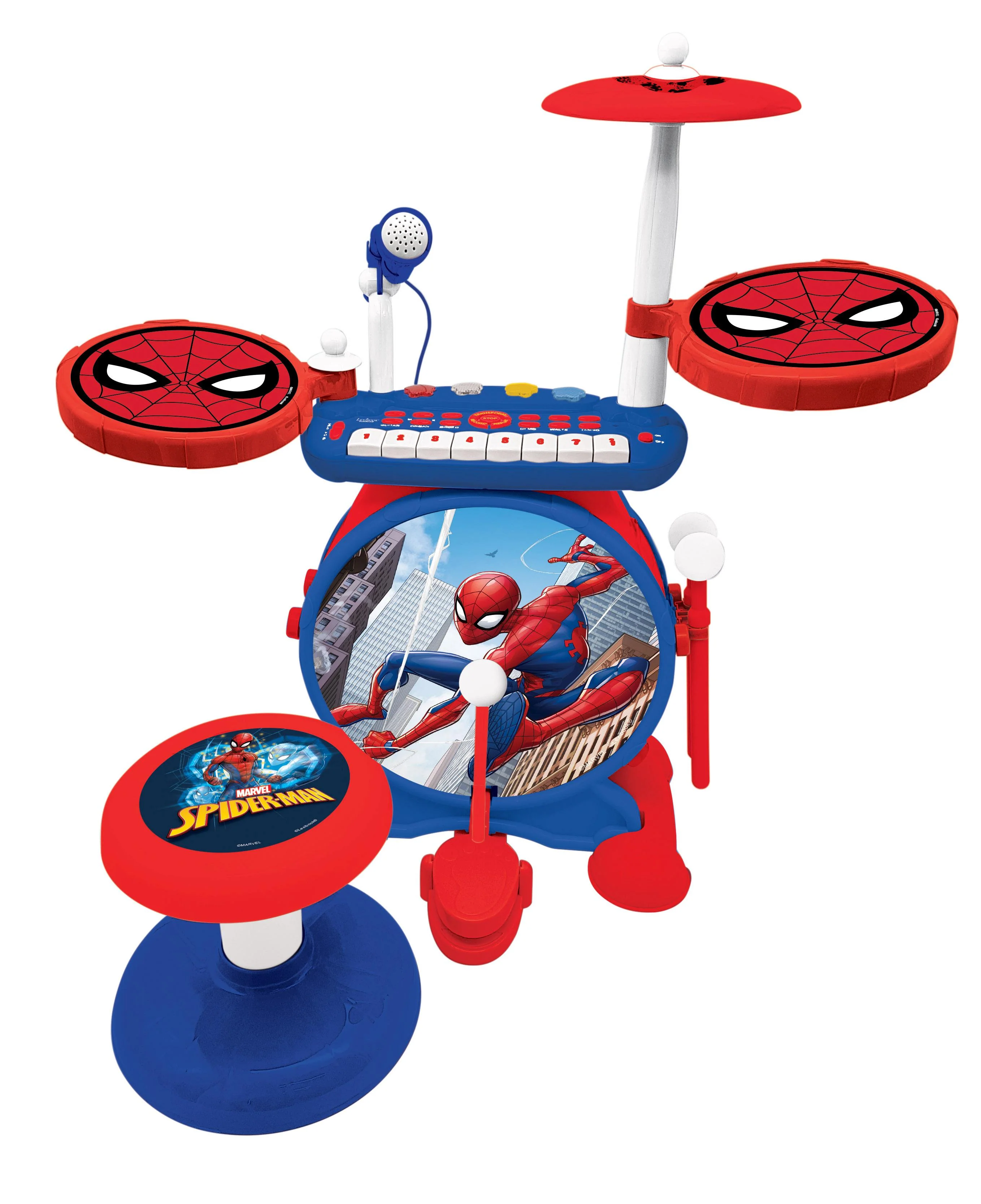 My Rock Band Spider-Man Blue/Red Electronic Drums Set with Seat - Image 2