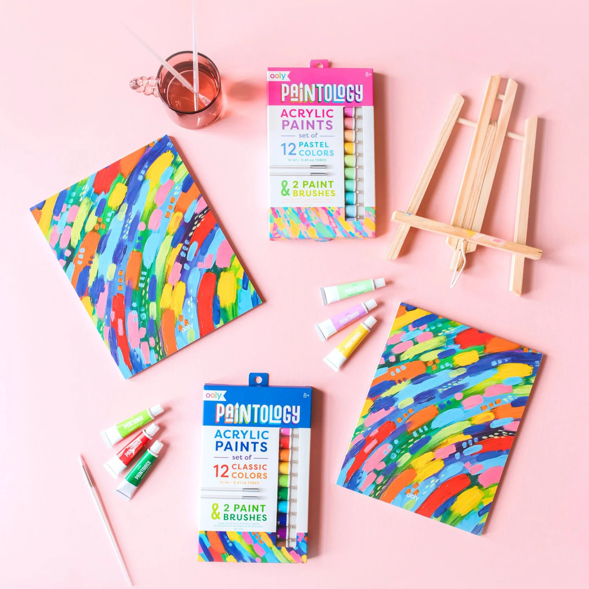 OOLY Paintology Collection Pastel Acrylic Paint Set - 12 Colors, 2 Brushes - Image 5
