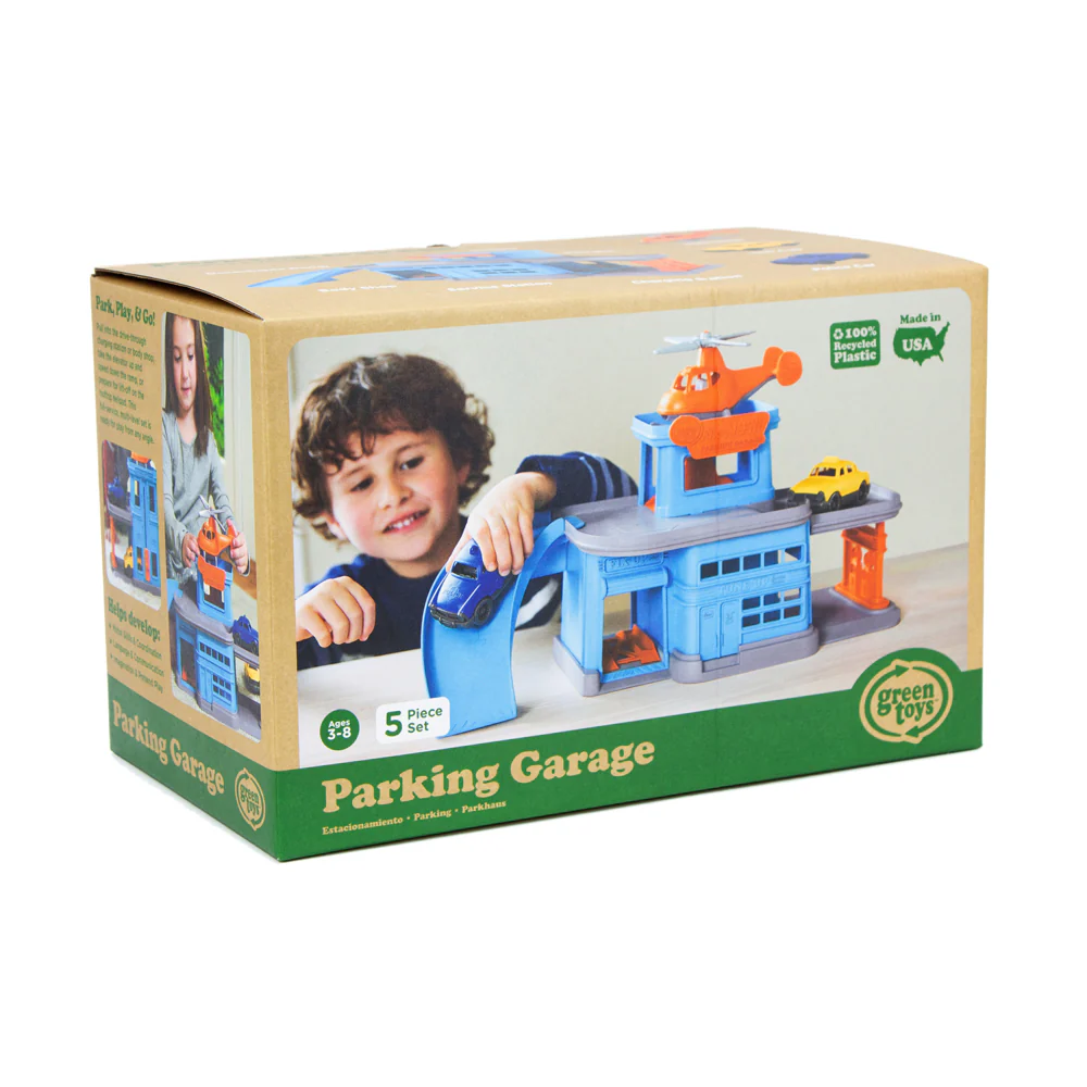 Green Toys Colorful Parking Garage Playset with 3 Vehicles - Image 2