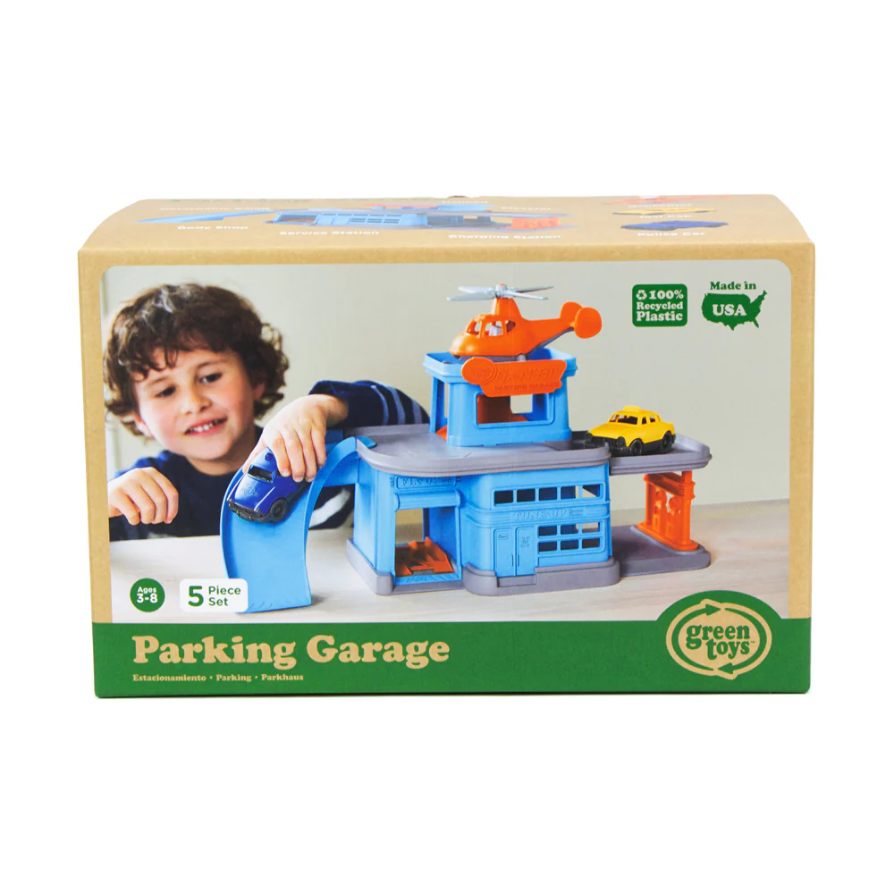 Green Toys Colorful Parking Garage Playset with 3 Vehicles - Image 3