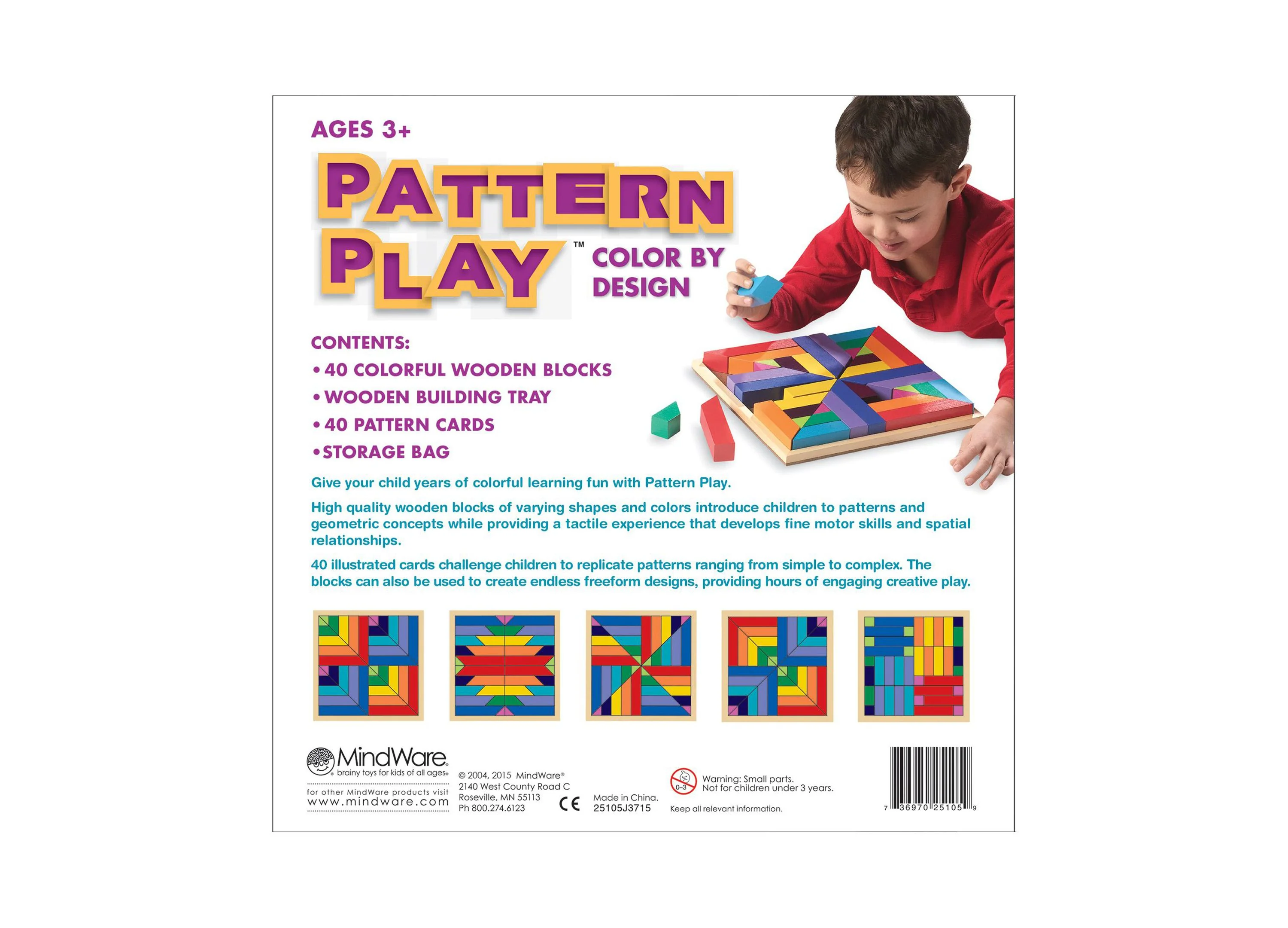 MindWare Pattern Play Colorful Wooden Blocks and Tray Set - Image 5