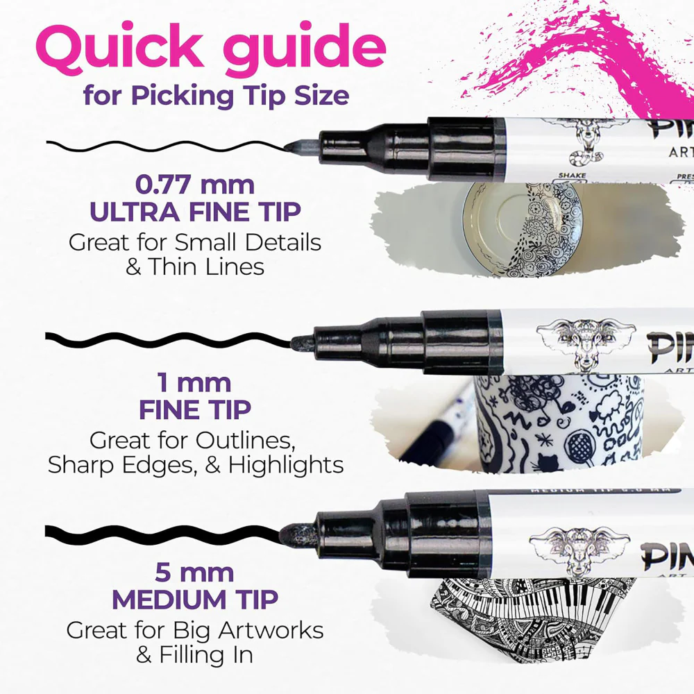 Pintar Acrylic Paint Marker Collection - Black, 12-Pack with Varied Tips - Image 6