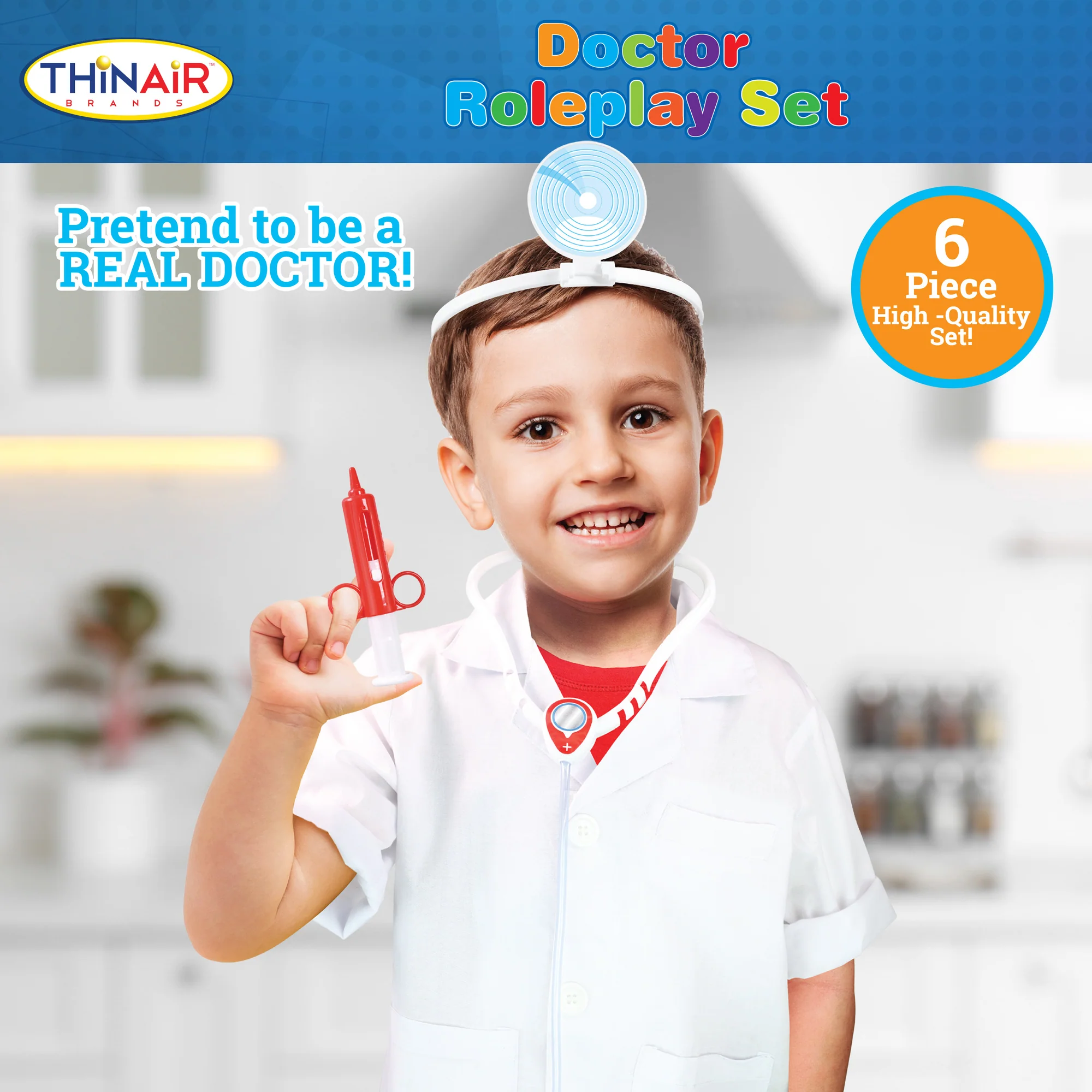 Playful Minds 6pc Doctor Dress Up Set - White & Red - Image 3