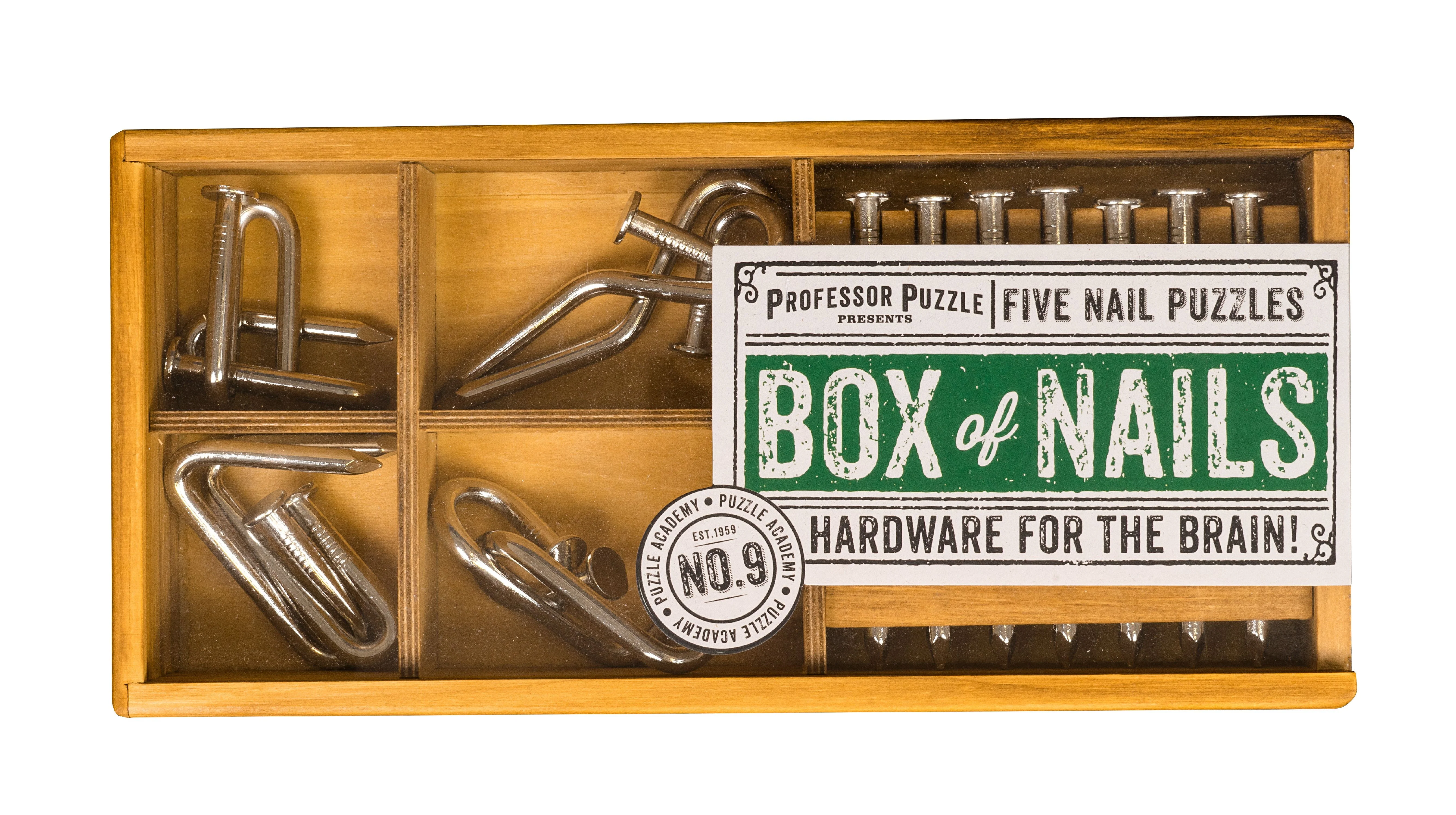 Puzzle's Academy 5-Level Carpenter Nail Puzzle Set in Wooden Box