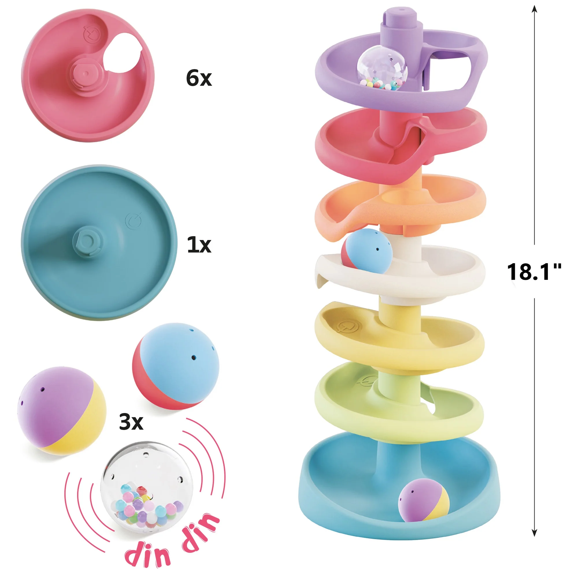 Quercetti PlayEco+ Spiral Tower Evo - 10pc Ball Run with Sound for Toddlers - Image 4