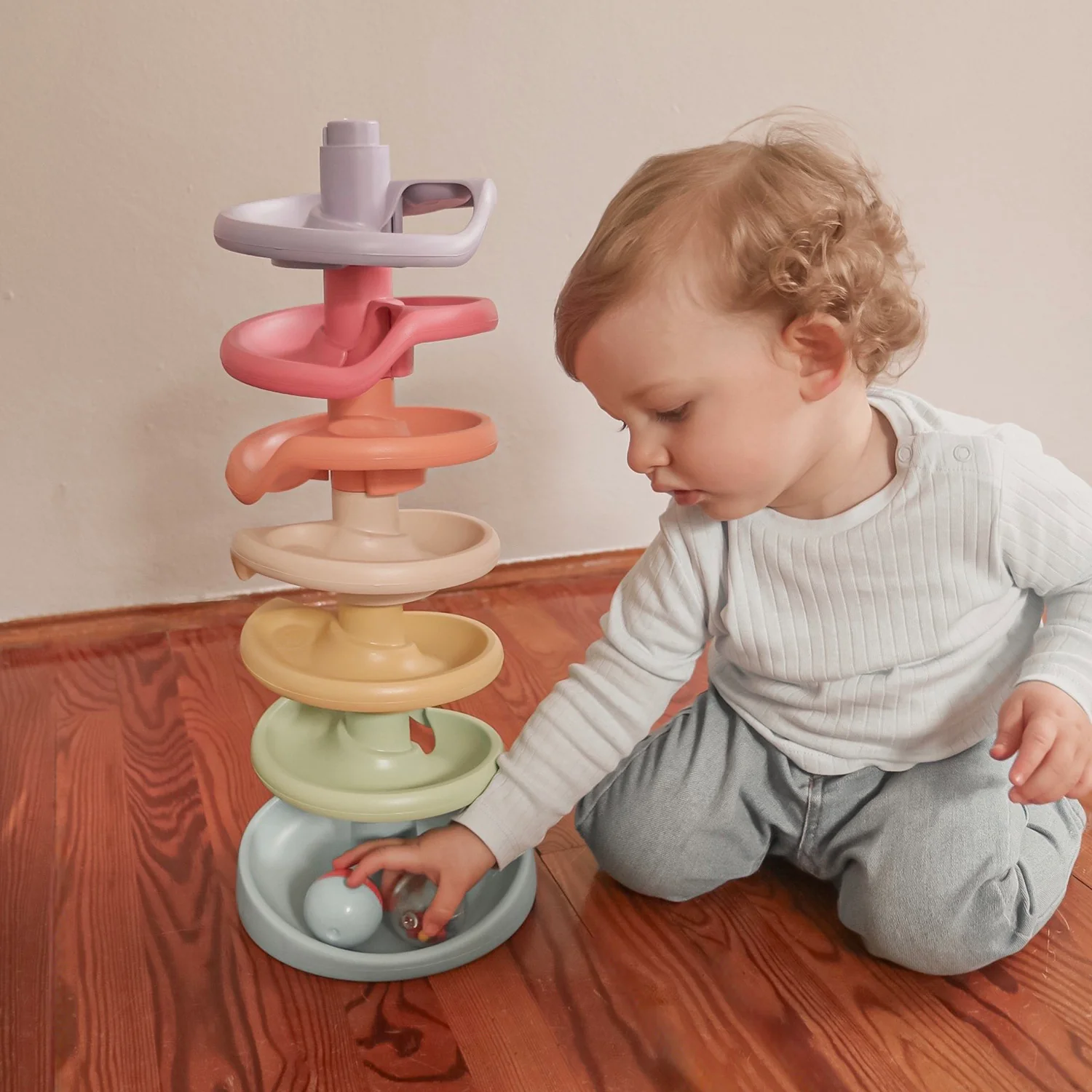 Quercetti PlayEco+ Spiral Tower Evo - 10pc Ball Run with Sound for Toddlers - Image 5