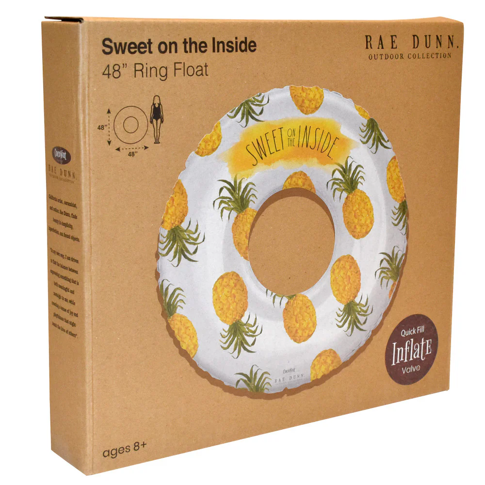 Rae Dunn Jumbo Pineapple Ring Float - 48" Inflatable Pool Tube, Anti-Leak Design, Age 8+ - Image 2