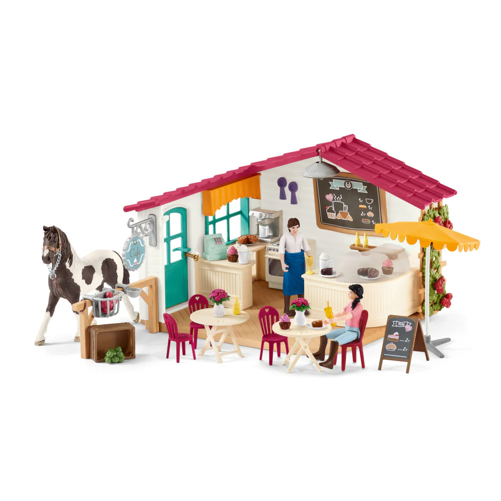 Schleich Horse Club Rider Café 97pc Playset with Figurines and Pinto Stallion