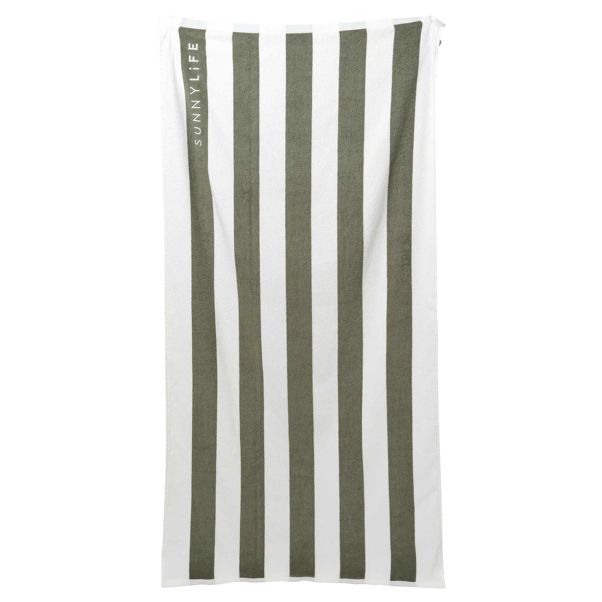 Sunnylife Luxurious Beach Towel Vacay - Olive Stripe Cotton Oasis
