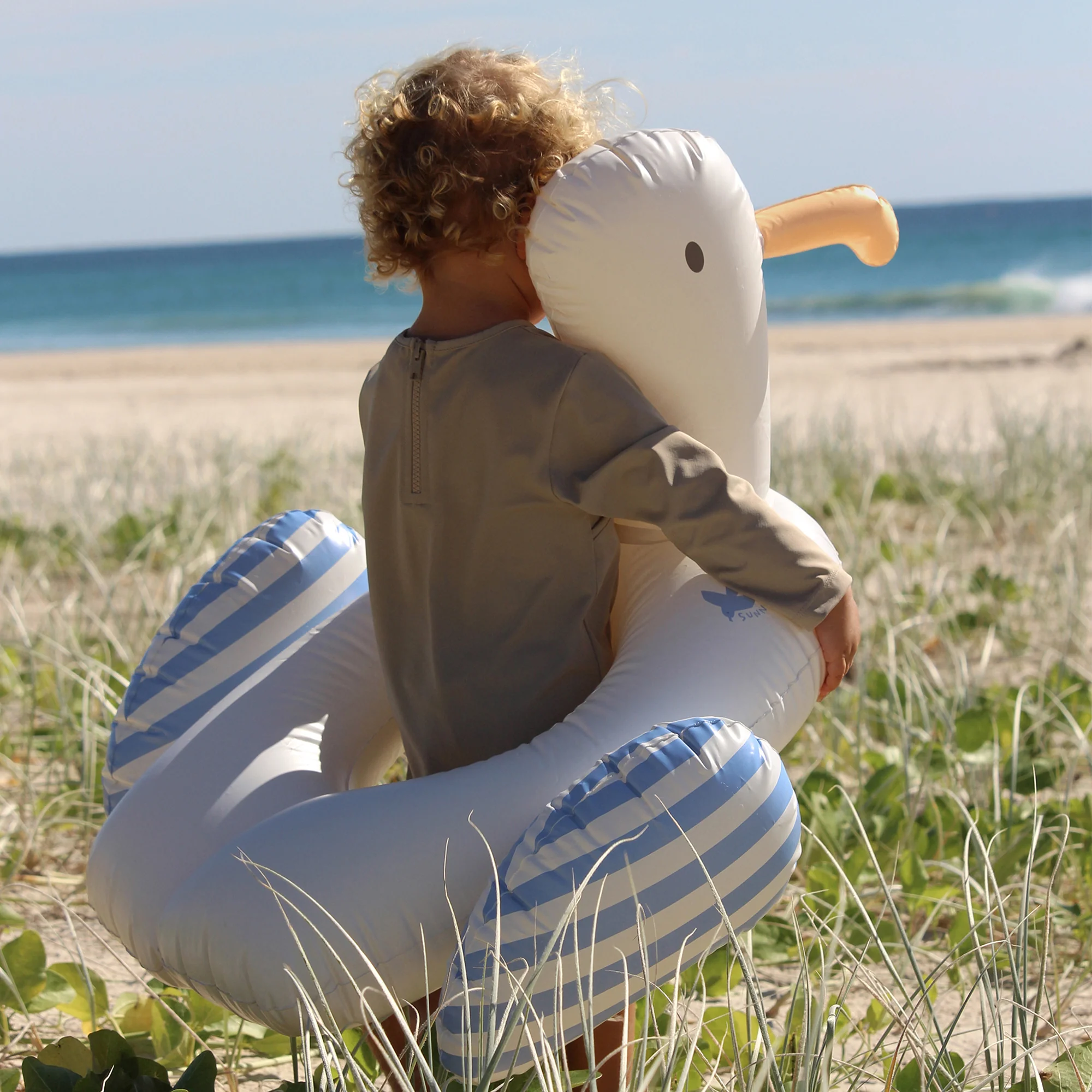 Sunnylife Sid The Seagull Inflatable Pool Ring - Blue Stripe - Image 3