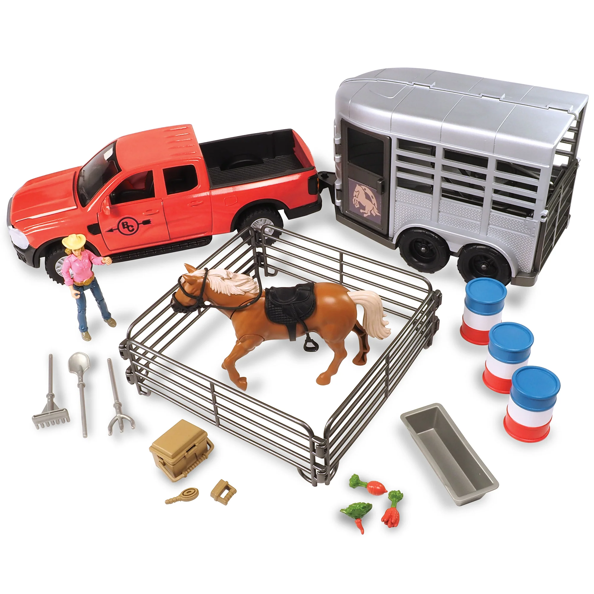 Big Country Adventures Truck & Horse Trailer 24-Piece Playset With Lights And Sounds